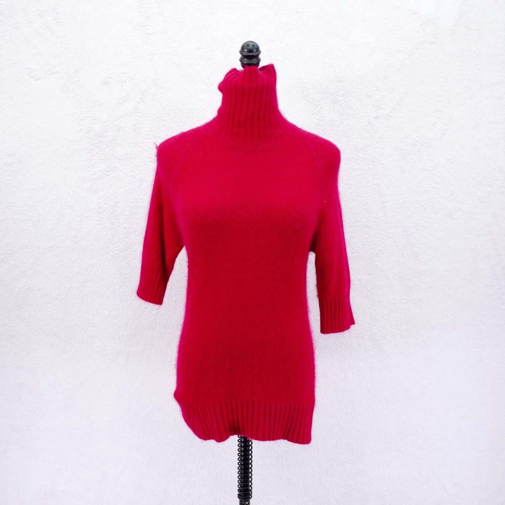 Apostrophe -Medium- Red Ribbed Knit Silk Elbow Length Sleeves Roll‎ Neck Sweater